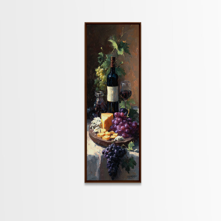 Charcuterie Board with Grapes and Cheese Canvas Print, Winery Art, Cocktail Wall Art, Winery Decor, Watercolor Art, Vineyard, WIN-1x3-1