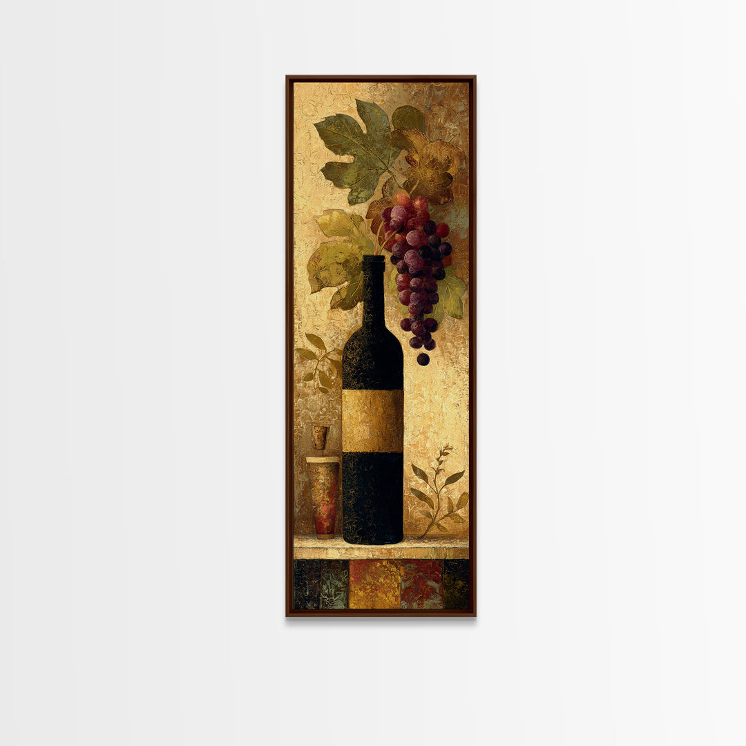 Black and Gold Wine Bottle Silhouette Canvas Print, Winery Art, Bar Art, Winery Decor, Fine Art, Vineyard, Textured Painting, WIN-1x3-100