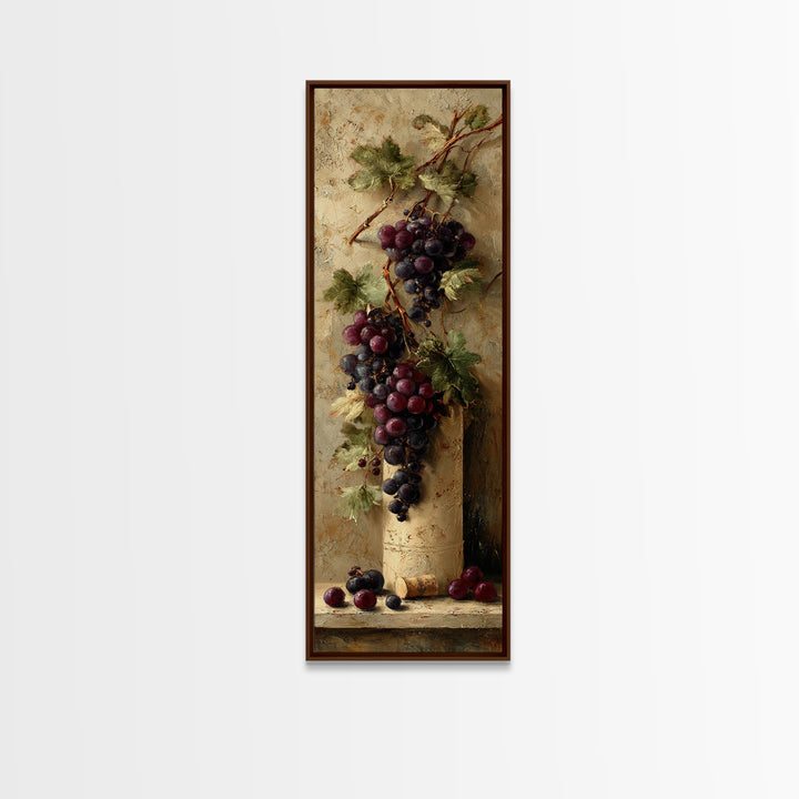Grapevine Branch with Purple Grapes and Leaves Canvas Print, Winery Art, Minimalist Decor, Winery Decor, Oil Painting, Vineyard, WIN-1x3-13