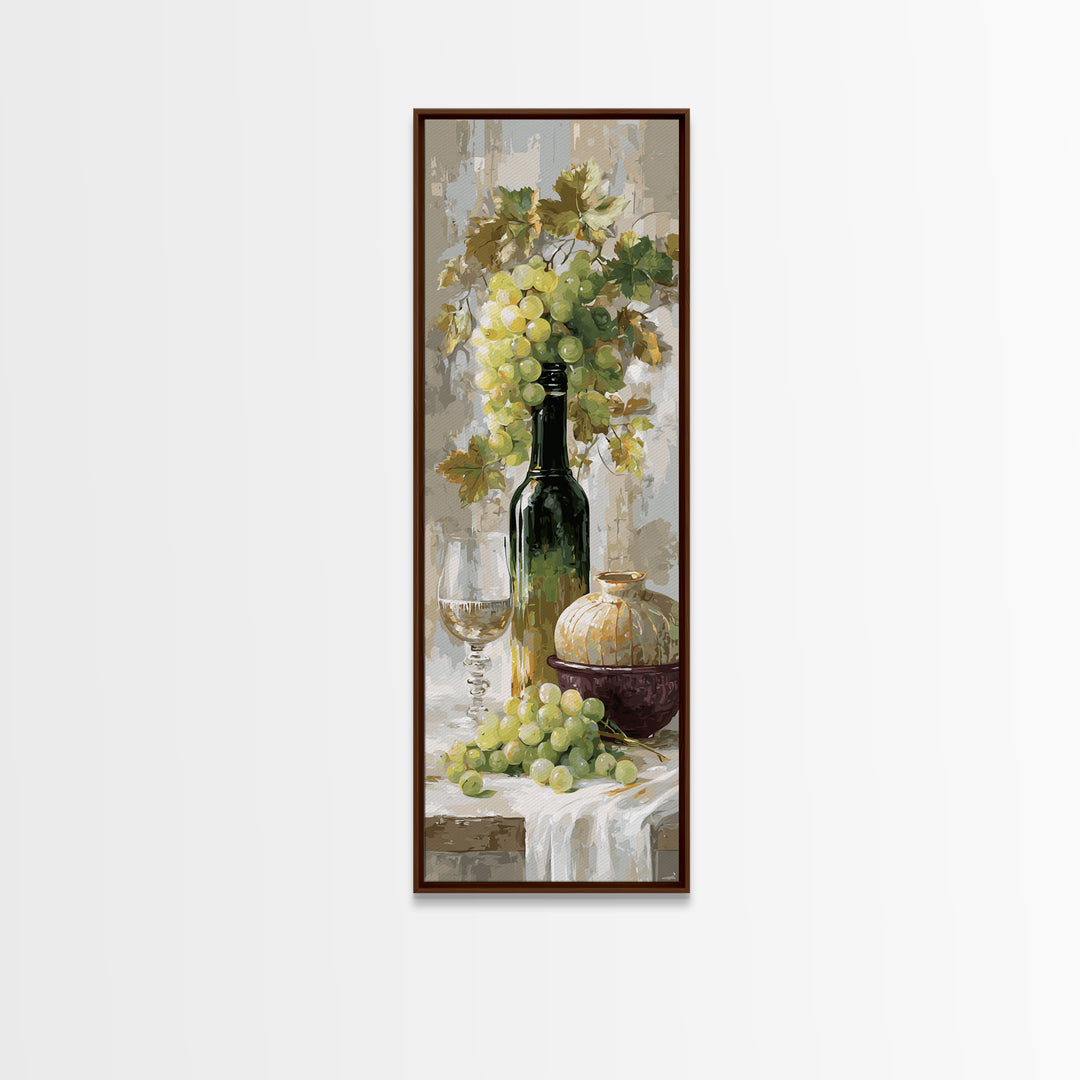 Champagne Grapes and White Linen Still Life Canvas Print, Winery Art, Art, Winery Decor, Fine Art, Vineyard, Farmhouse Decor, WIN-1x3-17
