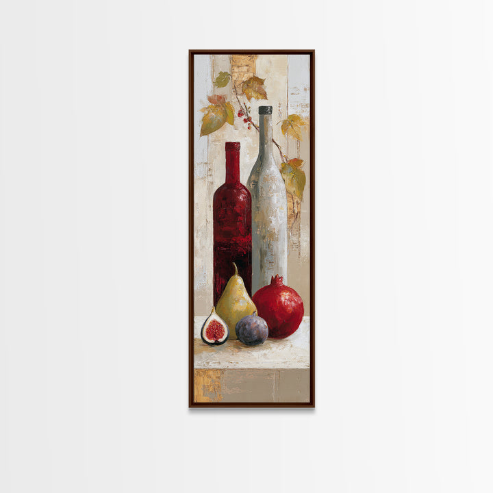 Pomegranate Figs and Red Wine Composition Framed Canvas Print, Winery Art, Textured Painting, Winery Decor, Fine Art, Vineyard, WIN-1x3-29