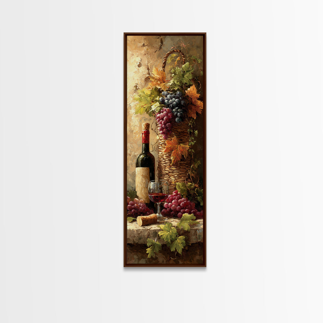 Wine Harvest Basket Framed Canvas Print, Winery Art, Cocktail Wall Art, Winery Decor, Watercolor Art, Vineyard, WIN-1x3-34