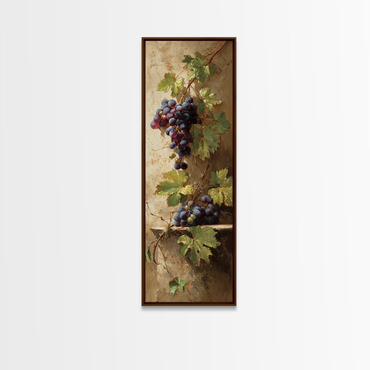 Grapevine Branch with Purple Grapes and Leaves Canvas Print, Winery Art, Minimalist Decor, Winery Decor, Oil Painting, Vineyard, WIN-1x3-37