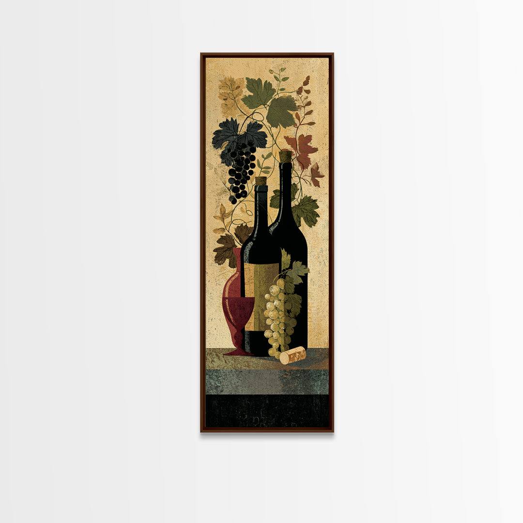 Black and Gold Wine Bottle Silhouette Framed Canvas Print, Winery Art, Minimalist Decor, Winery Decor, Fine Art, Vineyard, WIN-1x3-4