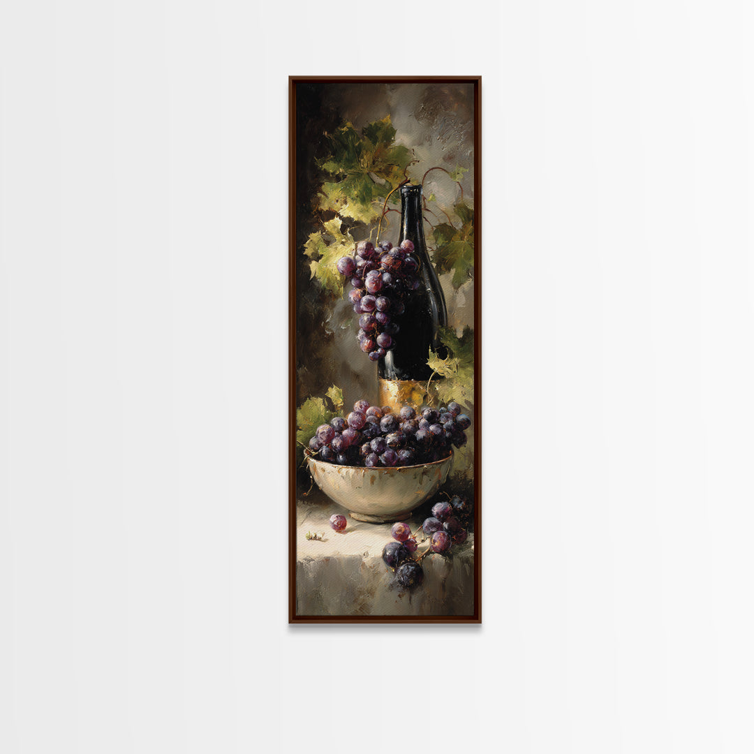 Grapes in a Ceramic Bowl with Shadows Framed Canvas Print, Winery Art, Wall Art, Winery Decor, Oil Painting, Vineyard, WIN-1x3-45