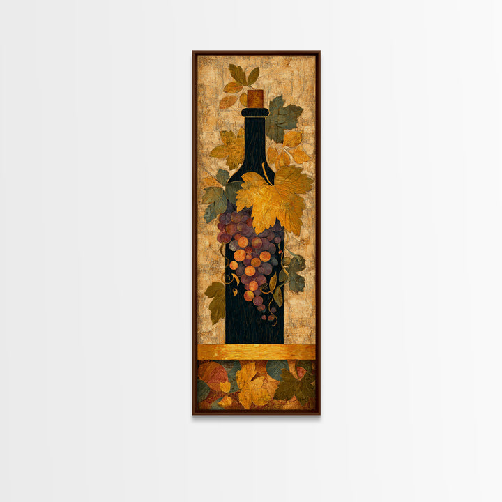Black and Gold Wine Bottle Silhouette Framed Canvas Print, Winery Art, Wall Hanging, Winery Decor, Fine Art, Vineyard, WIN-1x3-52