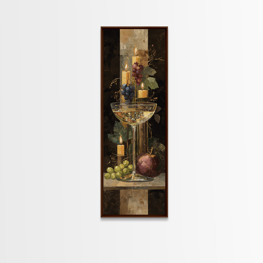 Champagne Coupe with Bubbles and Light Canvas Print, Winery Art, Kitchen Wall Decor, Winery Decor, Oil Painting, Vineyard, WIN-1x3-55