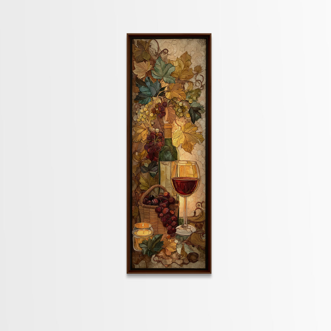 Wine Harvest Basket Framed Canvas Print, Winery Art, Cocktail Wall Art, Winery Decor, Watercolor Art, Vineyard, WIN-1x3-58