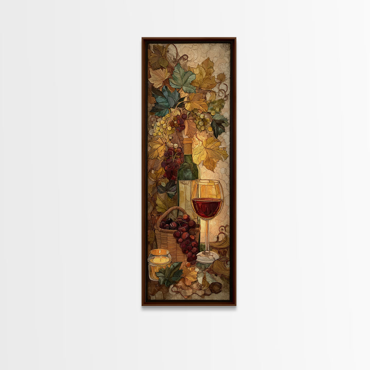 Wine Harvest Basket Framed Canvas Print, Winery Art, Cocktail Wall Art, Winery Decor, Watercolor Art, Vineyard, WIN-1x3-58