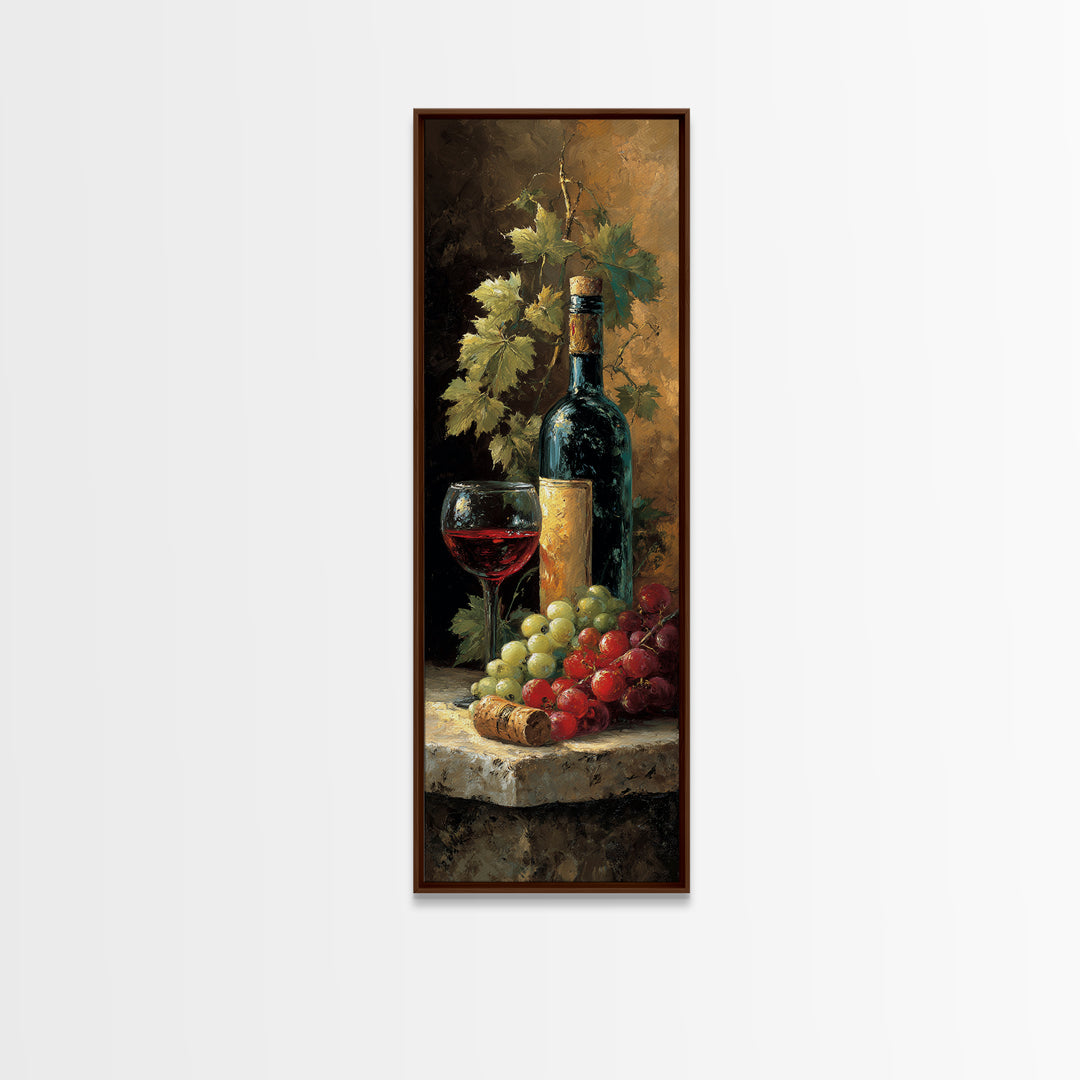 Olive Branch and Wine Glass Mediterranean Still Canvas Print, Winery Art, Kitchen Decor, Winery Decor, Fine Art, Vineyard, WIN-1x3-60
