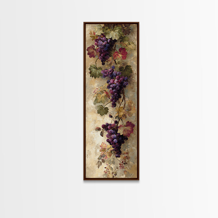 Grapevine Branch with Purple Grapes and Leaves Framed Canvas Print, Winery Art, Winery Decor, Watercolor Art, Vineyard, WIN-1x3-61