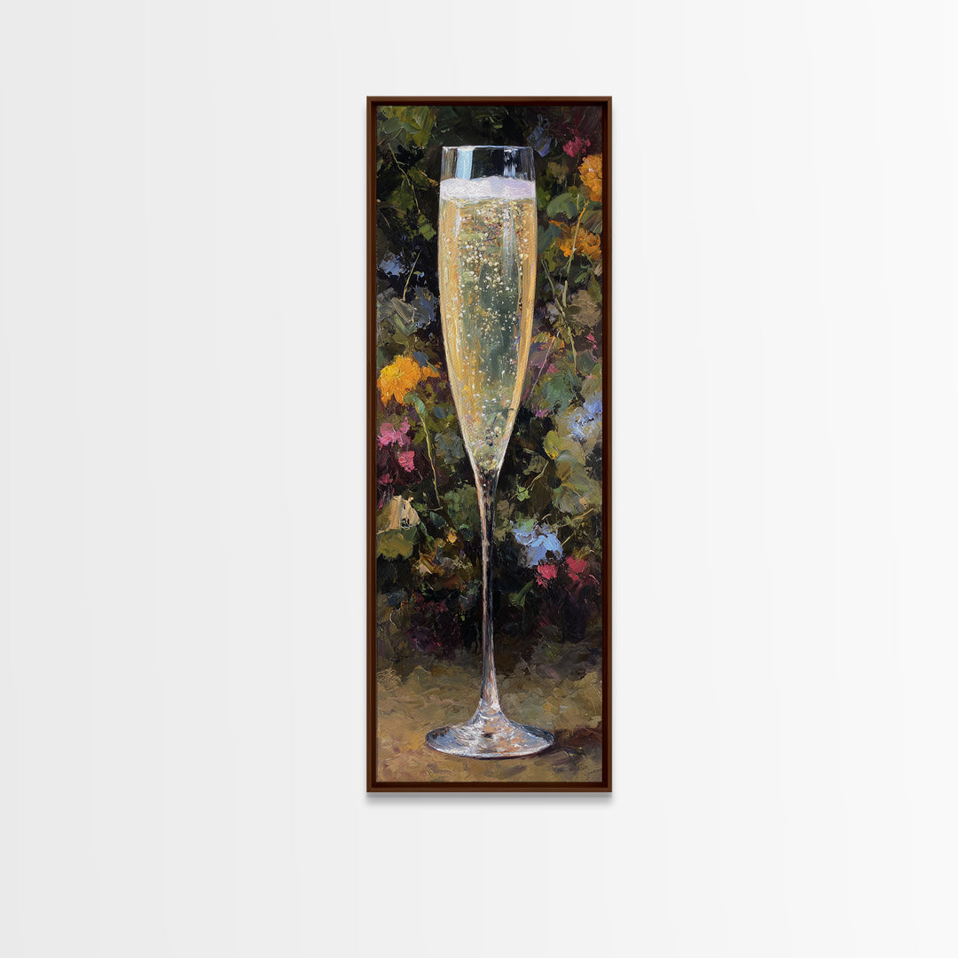 Champagne Coupe with Bubbles and Light Canvas Print, Winery Art, Wall Hanging, Winery Decor, Vineyard, Preppy Wall Art, WIN-1x3-7