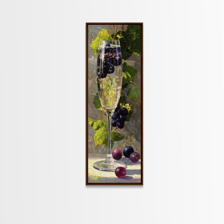 Champagne Coupe with Bubbles and Light Framed Canvas Print, Winery Art, Bar Art, Winery Decor, Fine Art, Vineyard, WIN-1x3-79