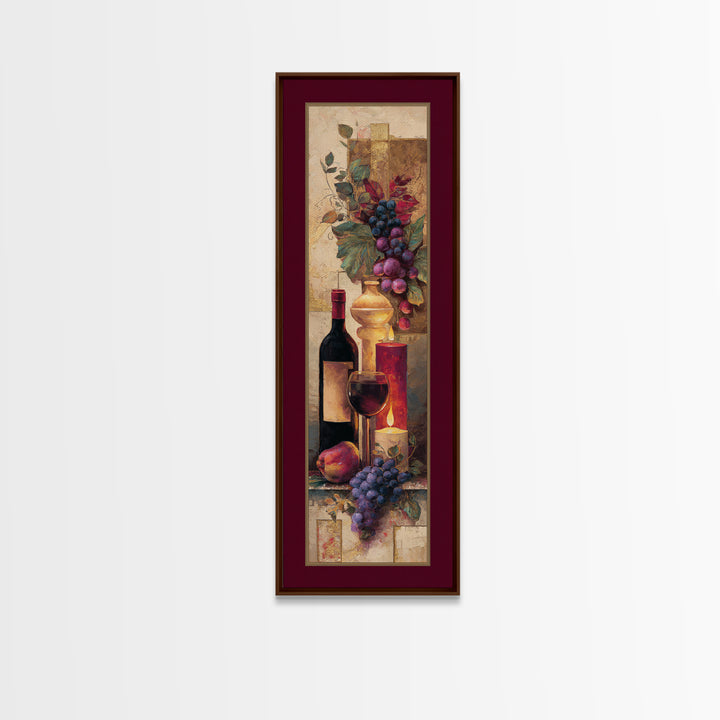 Burgundy Abstract with Gold Accents Framed Canvas Print, Winery Art, Living Room Art, Winery Decor, Abstract Art, Vineyard, WIN-1x3-83
