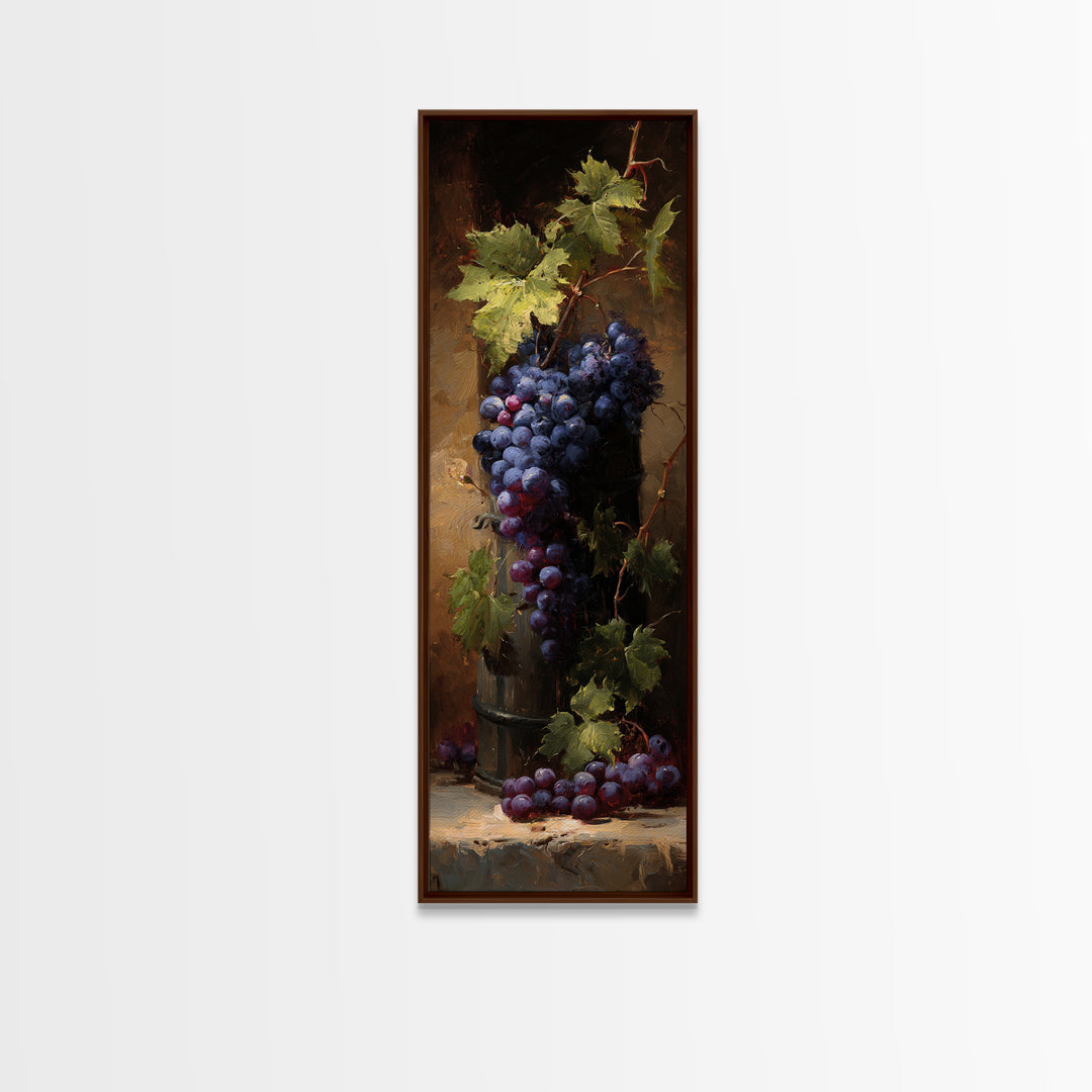 Grapevine Branch with Purple Grapes and Leaves Canvas Print, Winery Art, Wall Hanging, Winery Decor, Watercolor Art, Vineyard, WIN-1x3-85