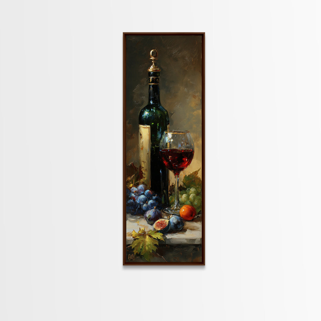 Wine Bottle and Glass Still Life Canvas Print, Winery Art, Contemporary Art, Winery Decor, Fine Art, Vineyard, Kitchen Decor, WIN-1x3-86