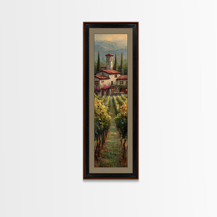 Tuscan Vineyard at Golden Hour Framed Canvas Print, Winery Art, Statement Artwork, Winery Decor, Fine Art, Vineyard, Painting, WIN-1x3-87