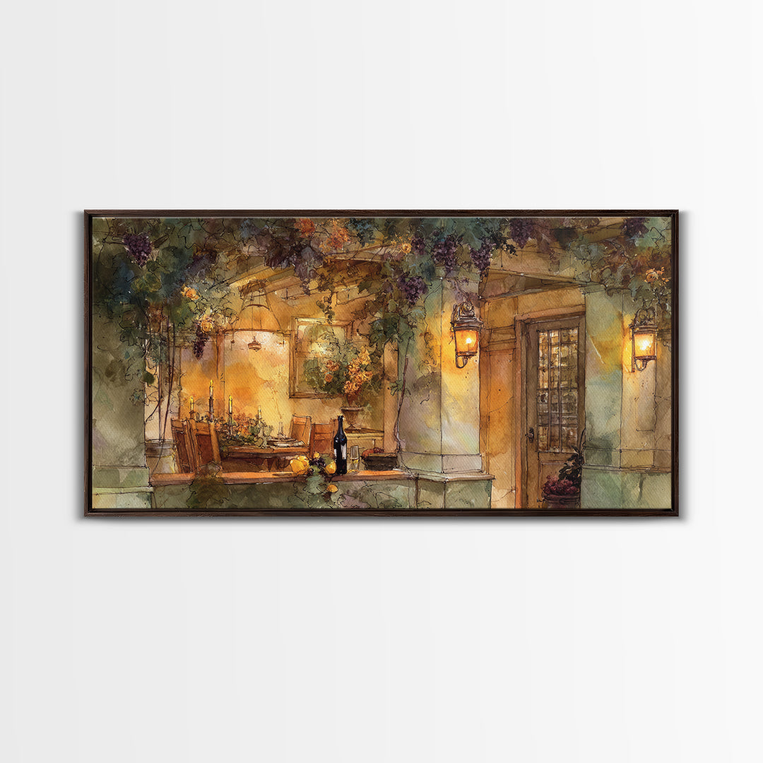 Vineyard Gate with Climbing Roses Framed Canvas Print, Winery Art, Retro Wall Art, Winery Decor, Vineyard, Modern Decor, WIN-2x1-11