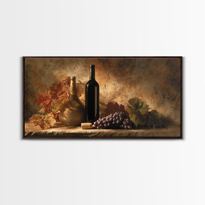 Black and Gold Wine Bottle Silhouette Framed Canvas Print, Winery Art, Room Decor, Winery Decor, Fine Art, Vineyard, WIN-2x1-12