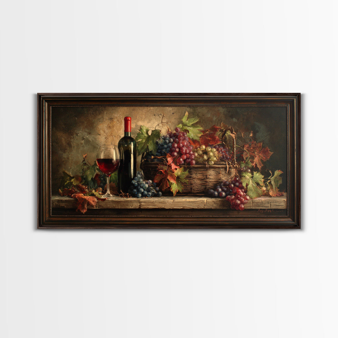 Wine Harvest Basket Framed Canvas Print, Winery Art, Room Decor, Winery Decor, Fine Art, Vineyard, Printable Wall Art, WIN-2x1-18