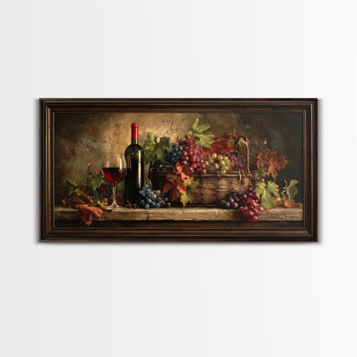 Wine Harvest Basket Framed Canvas Print, Winery Art, Room Decor, Winery Decor, Fine Art, Vineyard, Printable Wall Art, WIN-2x1-18