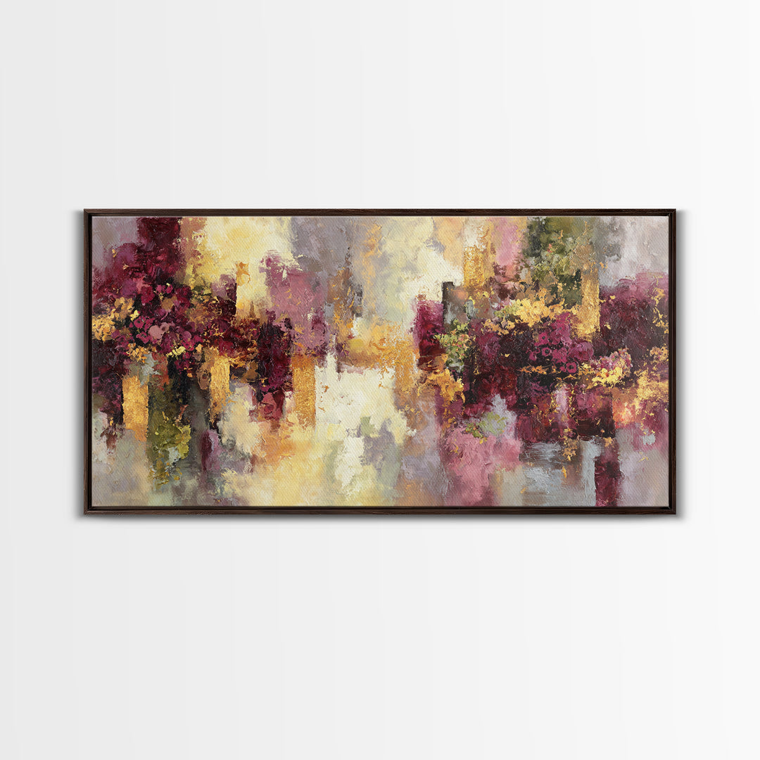 Burgundy Abstract with Gold Accents Framed Canvas Print, Winery Art, Living Room Art, Winery Decor, Abstract Art, Vineyard, WIN-2x1-19