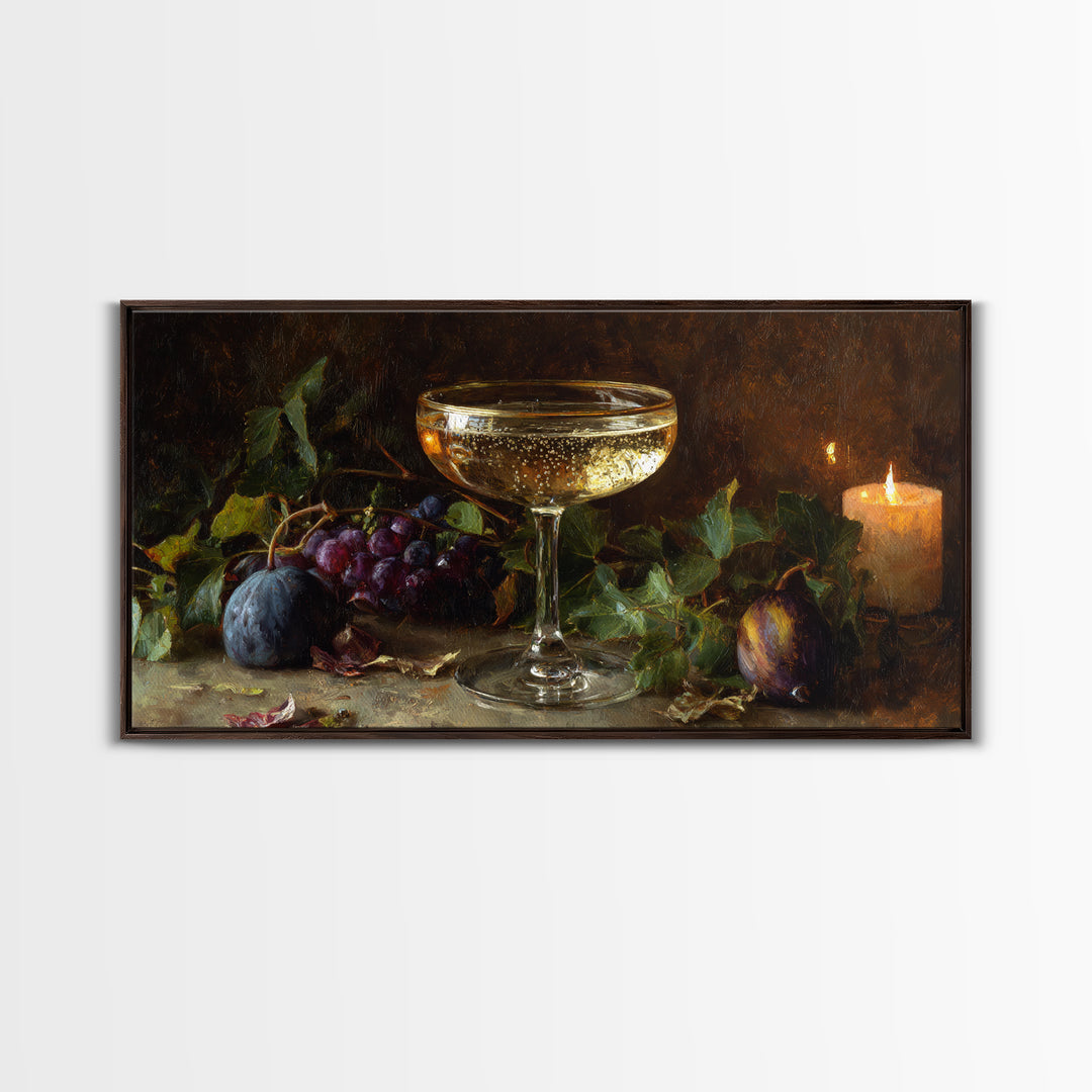 Champagne Coupe with Bubbles and Light Canvas Print, Winery Art, Winery Decor, Oil Painting, Vineyard, Watercolor Painting, WIN-2x1-39