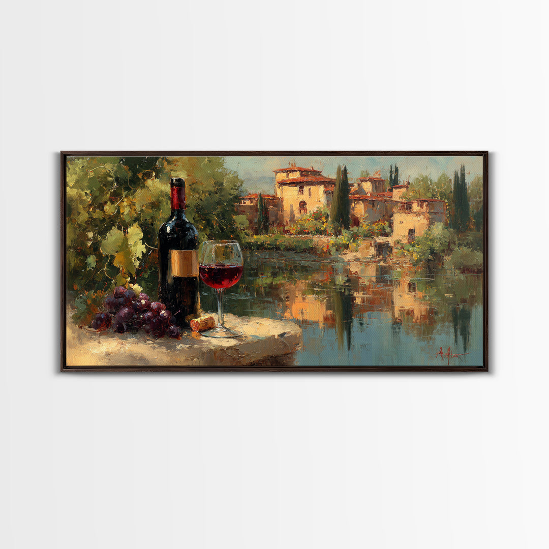 Italian Villa Vineyard Landscape Framed Canvas Print, Winery Art, Art, Winery Decor, Fine Art, Vineyard, Farmhouse Decor, WIN-2x1-40