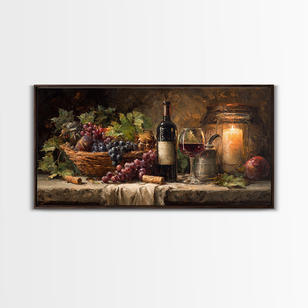 Wine Harvest Basket Framed Canvas Print, Winery Art, Room Decor, Winery Decor, Fine Art, Vineyard, Printable Wall Art, WIN-2x1-42