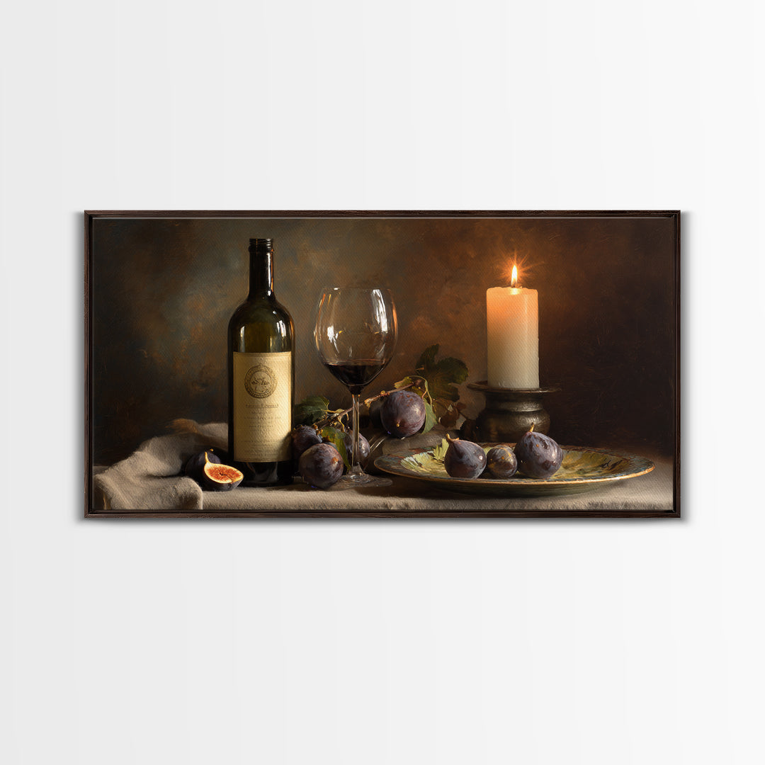 Wine Bottle and Glass Still Life Framed Canvas Print, Winery Art, Art, Winery Decor, Fine Art, Vineyard, Farmhouse Decor, WIN-2x1-46