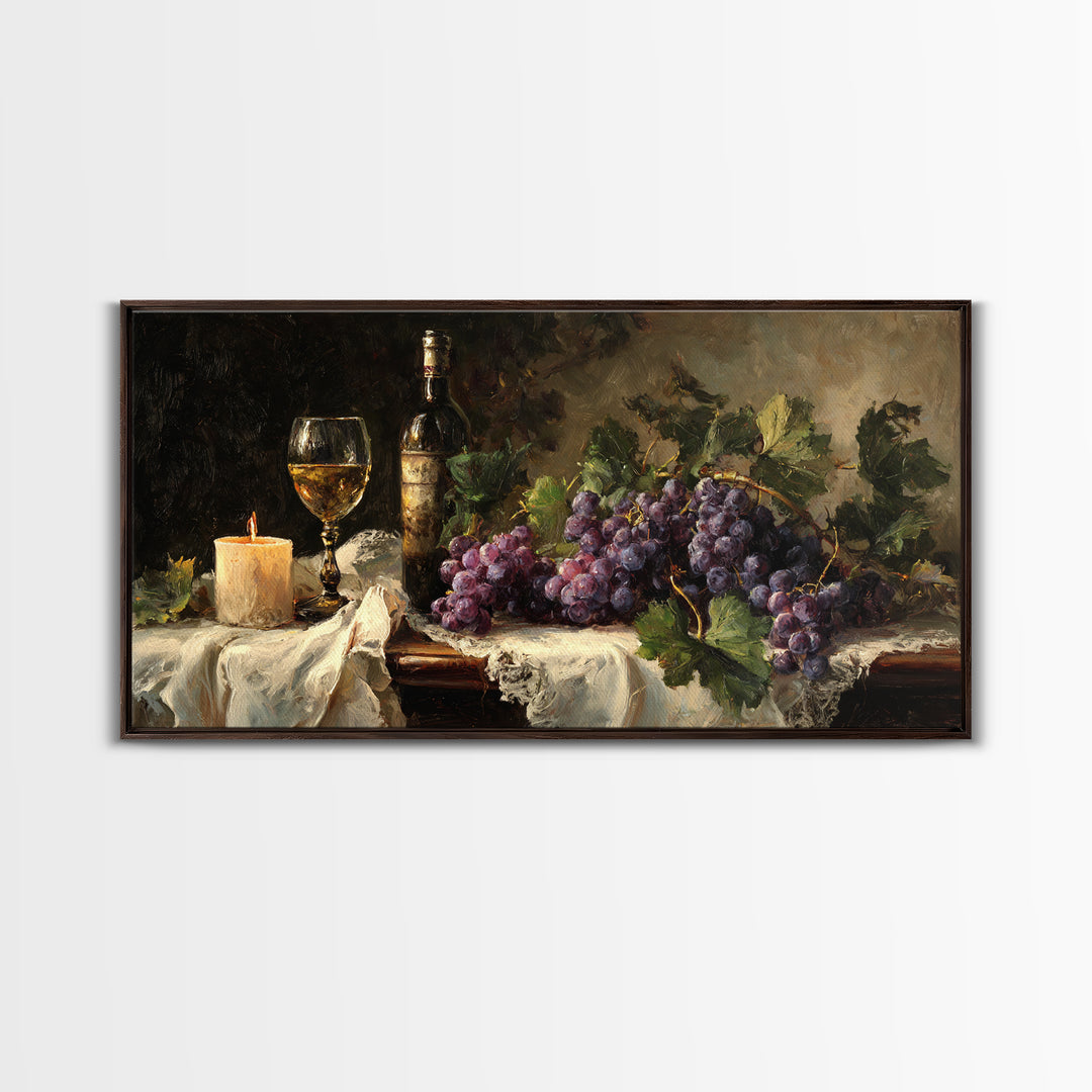 Champagne Grapes and White Linen Still Life Canvas Print, Winery Art, Framed Art, Winery Decor, Abstract Art, Vineyard, WIN-2x1-49
