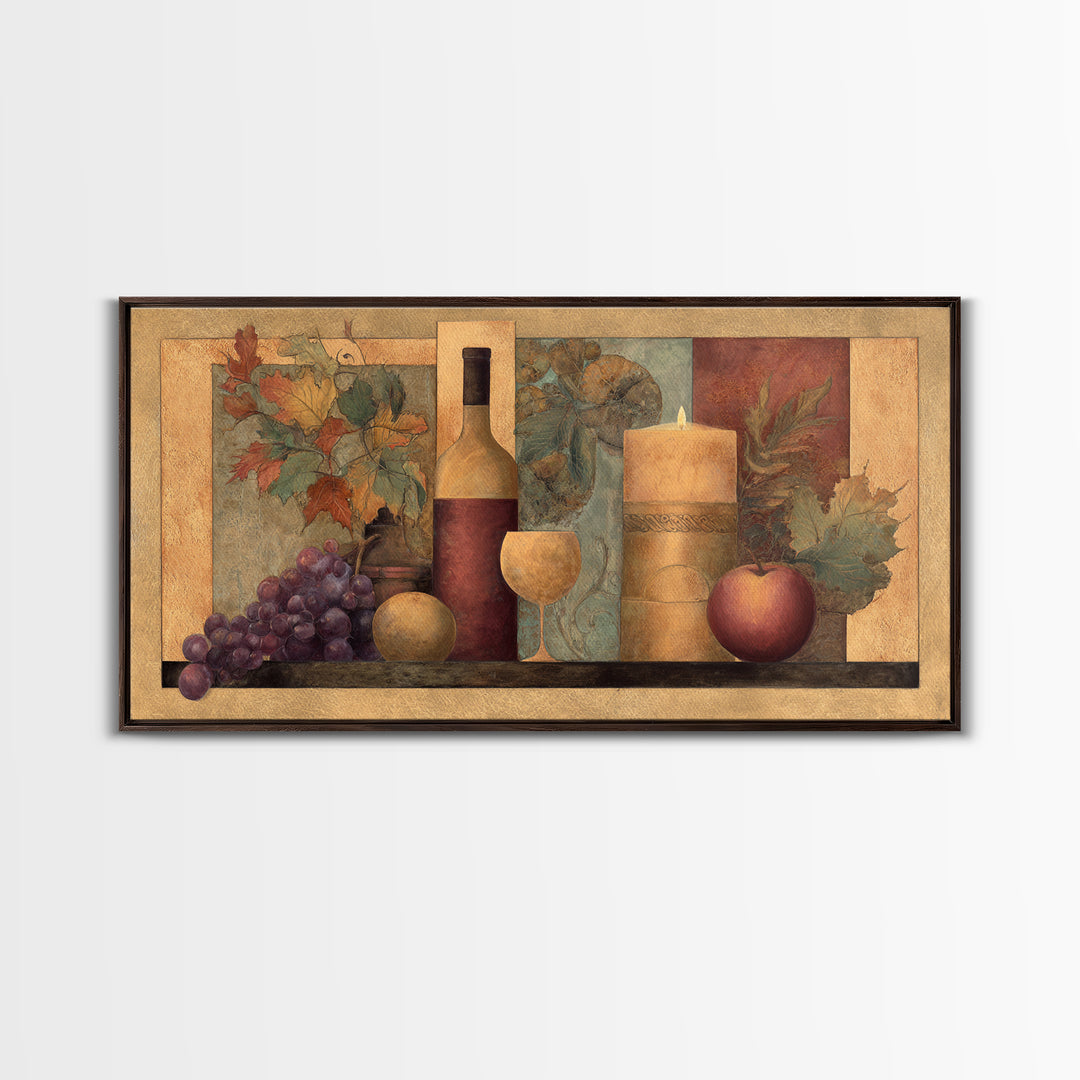 Vine Leaves Turning Autumn Red and Gold Framed Canvas Print, Winery Art, Living Room Decor, Winery Decor, Fine Art, Vineyard, WIN-2x1-55