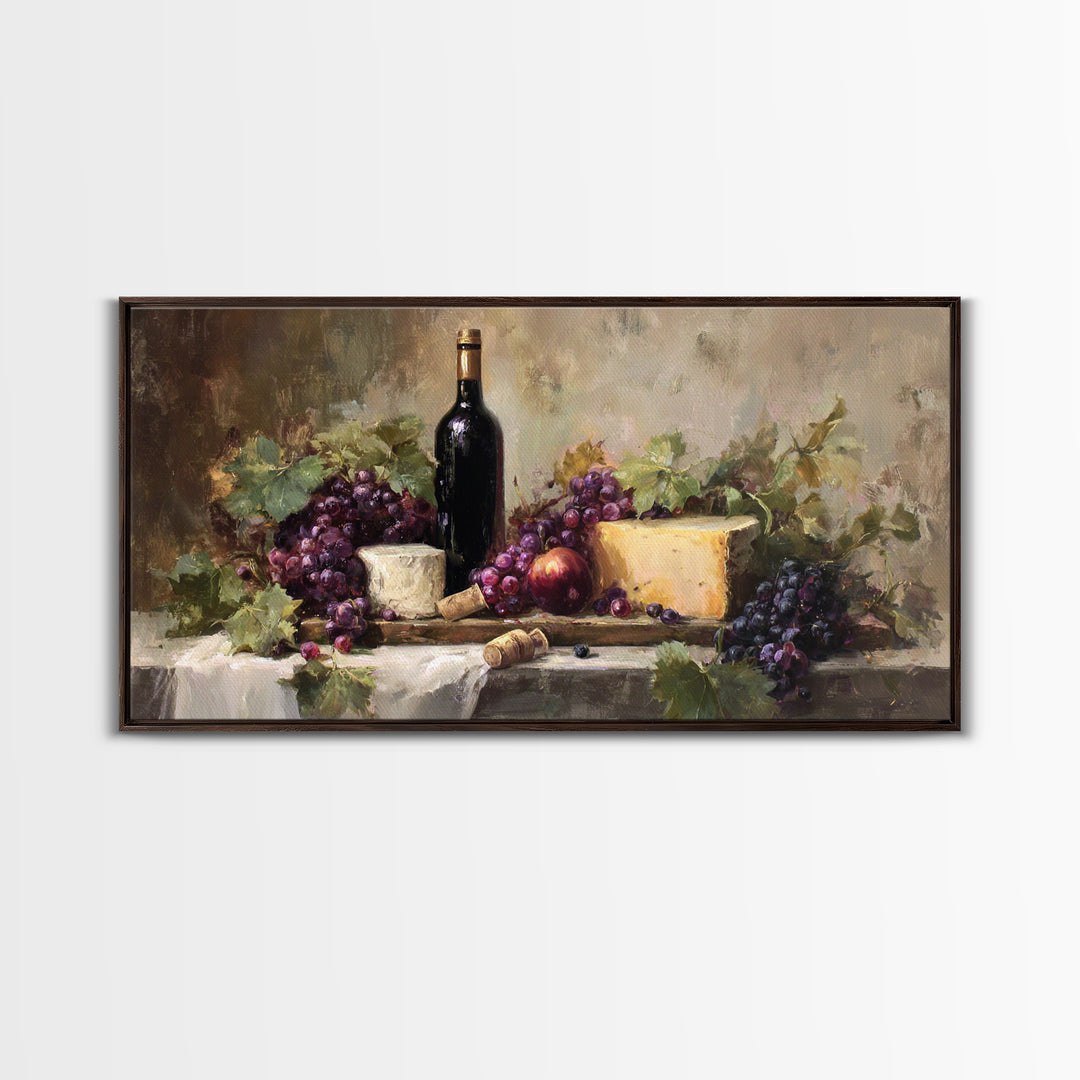 Charcuterie Board with Grapes and Cheese Canvas Print, Winery Art, Wall Hanging, Winery Decor, Vineyard, Preppy Wall Art, WIN-2x1-57