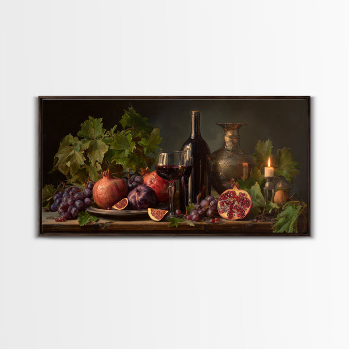 Pomegranate Figs and Red Wine Composition Canvas Print, Winery Art, Artwork, Winery Decor, Fine Art, Vineyard, Bar Decor, WIN-2x1-61