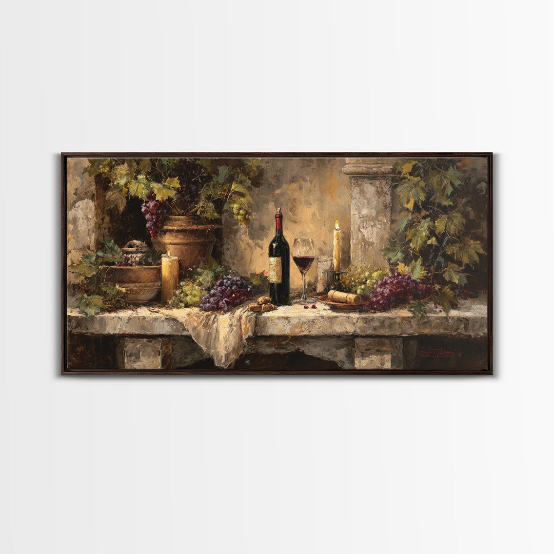 Italian Villa Vineyard Landscape Canvas Print, Winery Art, Winery Decor, Oil Painting, Vineyard, Retro Wall Art, WIN-2x1-64