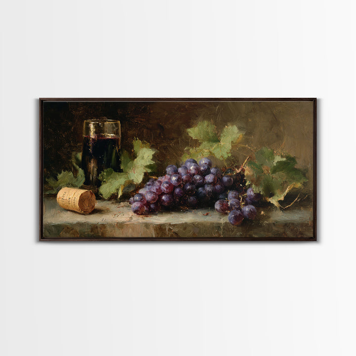 Single Grape Cluster Botanical Study Framed Canvas Print, Winery Art, Kitchen Decor, Winery Decor, Fine Art, Vineyard, WIN-2x1-65