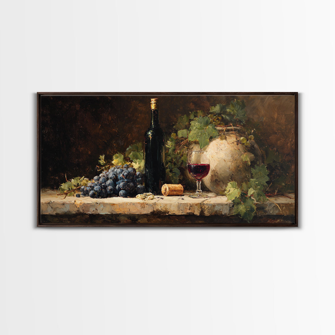 Olive Branch and Wine Glass Mediterranean Still Canvas Print, Winery Art, Oil Painting, Winery Decor, Watercolor Art, Vineyard, WIN-2x1-68