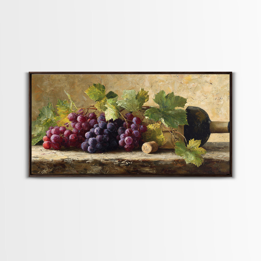 Grapevine Branch with Purple Grapes and Leaves Canvas Print, Winery Art, Wall Art Print, Winery Decor, Watercolor Art, Vineyard, WIN-2x1-69
