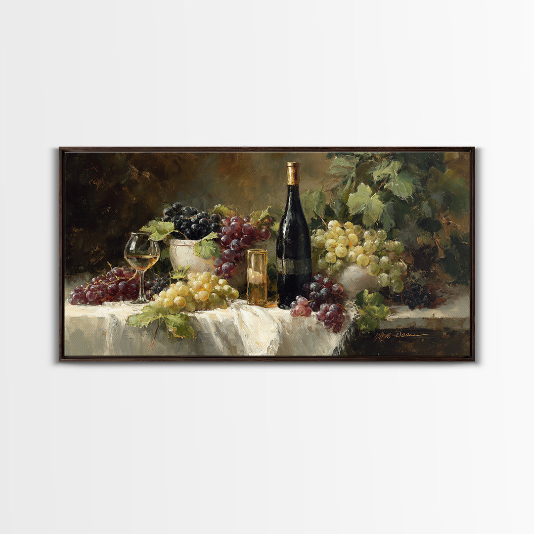 Champagne Grapes and White Linen Still Life Canvas Print, Winery Art, Framed Art, Winery Decor, Abstract Art, Vineyard, WIN-2x1-73