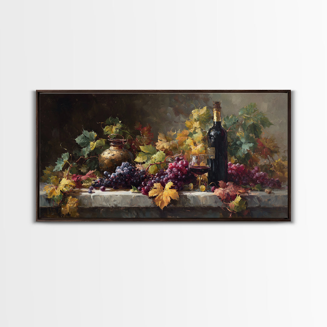 Vine Leaves Turning Autumn Red and Gold Framed Canvas Print, Winery Art, Living Room Art, Winery Decor, Fine Art, Vineyard, WIN-2x1-79