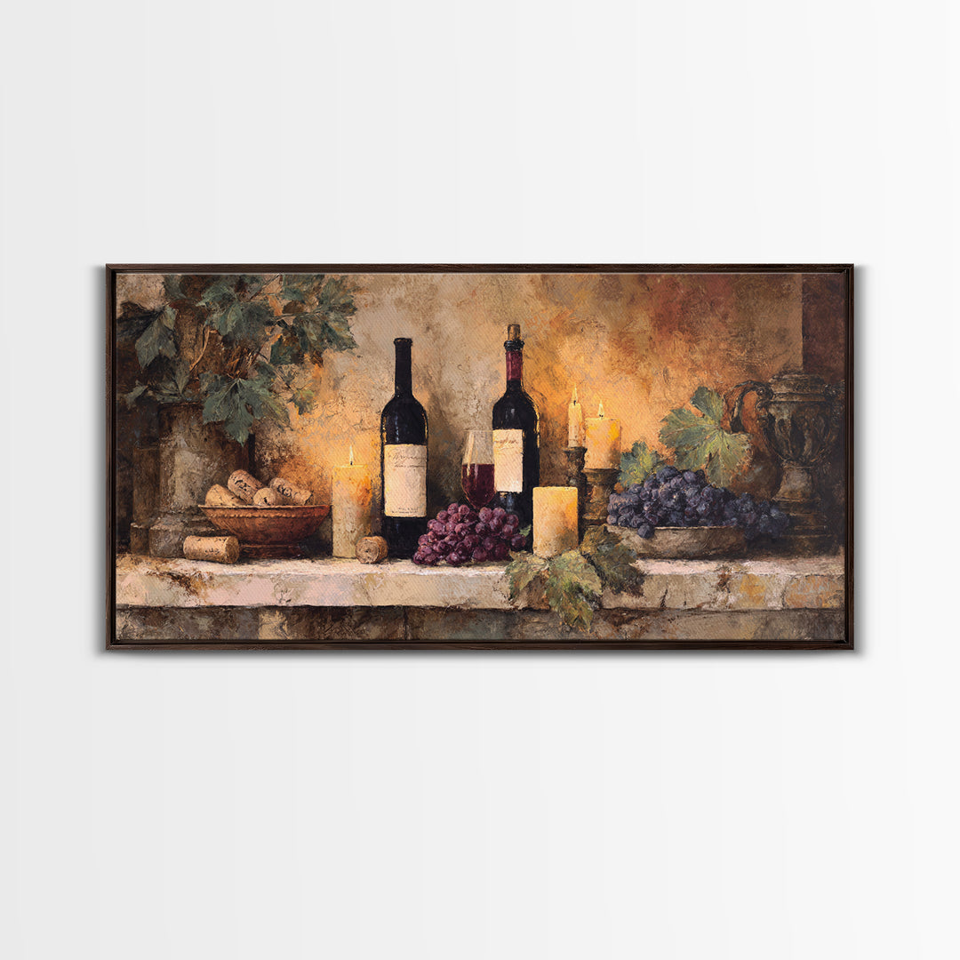 Old Cellar Key and Wine Label Shapes Framed Canvas Print, Winery Art, Luxury Decor, Winery Decor, Abstract Art, Vineyard, WIN-2x1-8