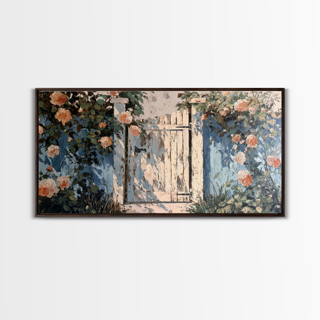Vineyard Gate with Climbing Roses Framed Canvas Print, Winery Art, Wall Decor, Winery Decor, Fine Art, Vineyard, Kitchen Art, WIN-2x1-83