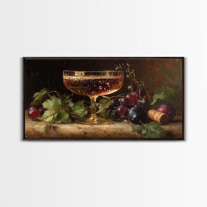 Champagne Coupe with Bubbles and Light Framed Canvas Print, Winery Art, Gallery Wall Art, Winery Decor, Fine Art, Vineyard, WIN-2x1-87