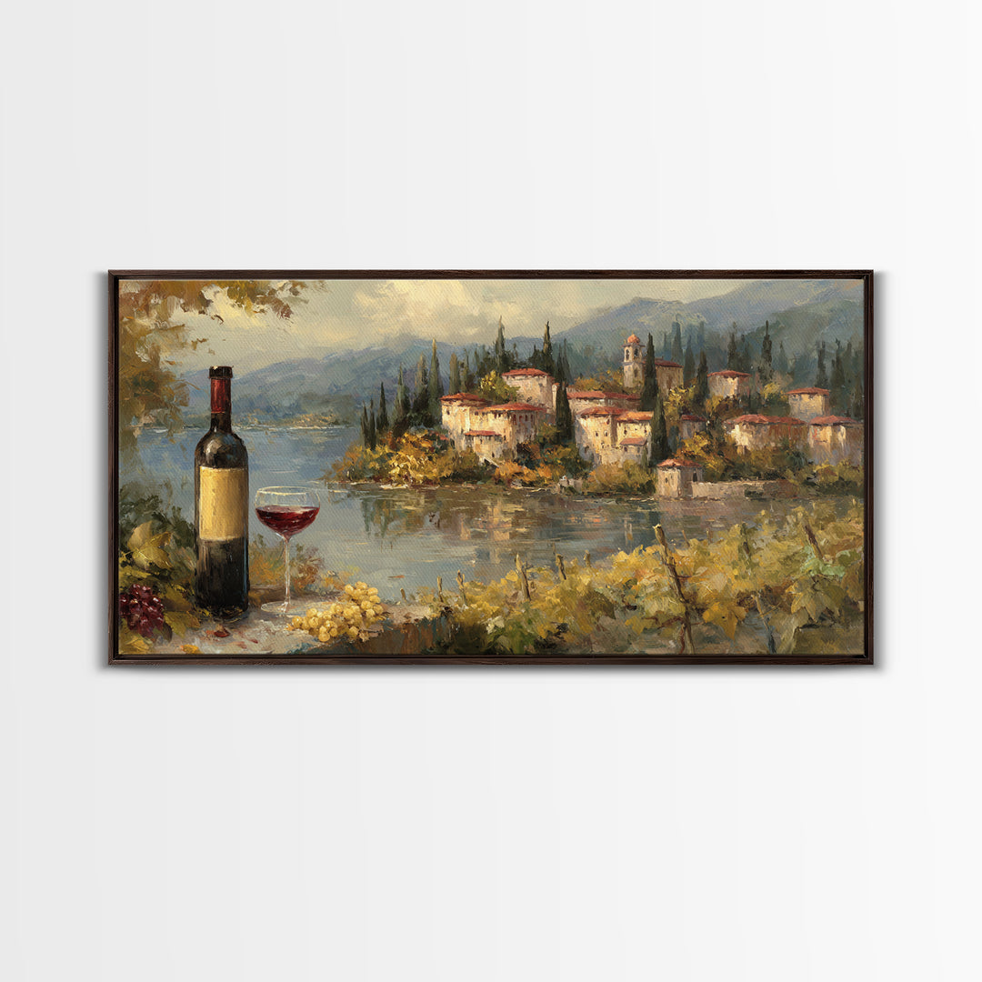 Italian Villa Vineyard Landscape Framed Canvas Print, Winery Art, Framed Art, Winery Decor, Fine Art, Vineyard, Landscape Art, WIN-2x1-88