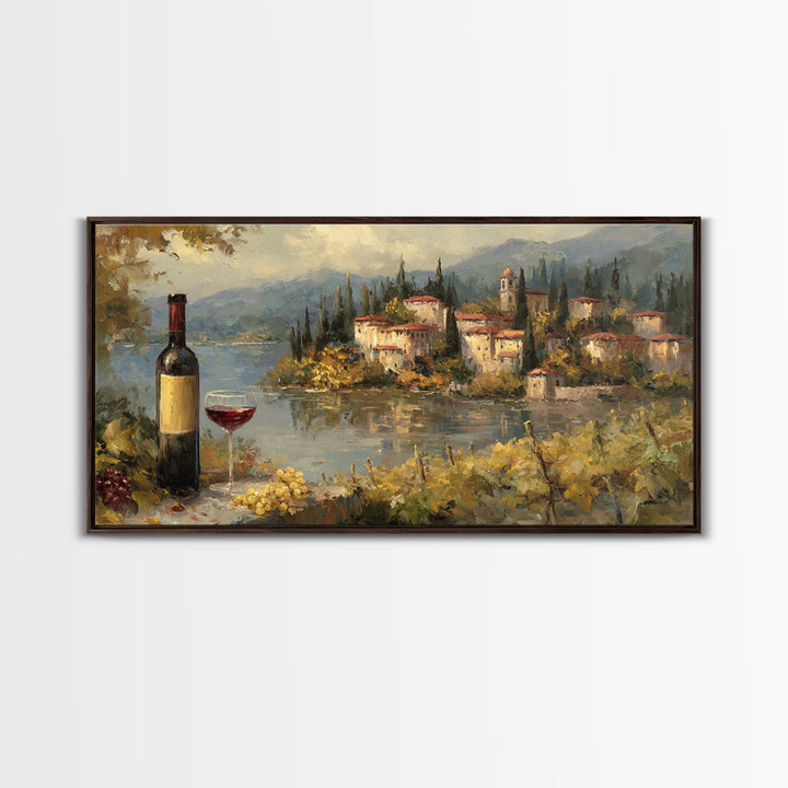 Italian Villa Vineyard Landscape Framed Canvas Print, Winery Art, Framed Art, Winery Decor, Fine Art, Vineyard, Landscape Art, WIN-2x1-88
