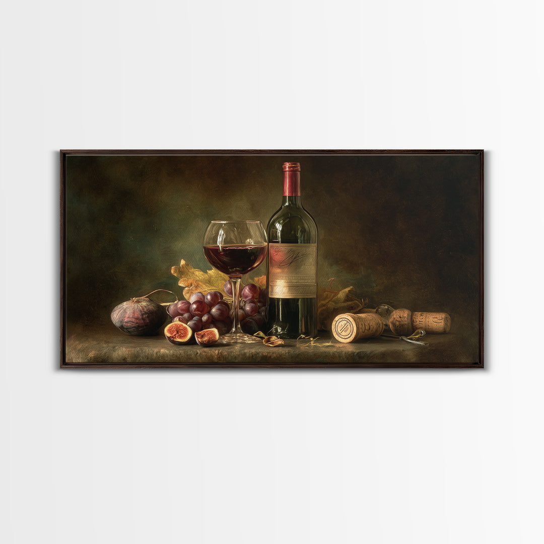 Wine Bottle and Glass Still Life Canvas Print, Winery Art, Printable Wall Art, Winery Decor, Fine Art, Vineyard, Retro Wall Art, WIN-2x1-94