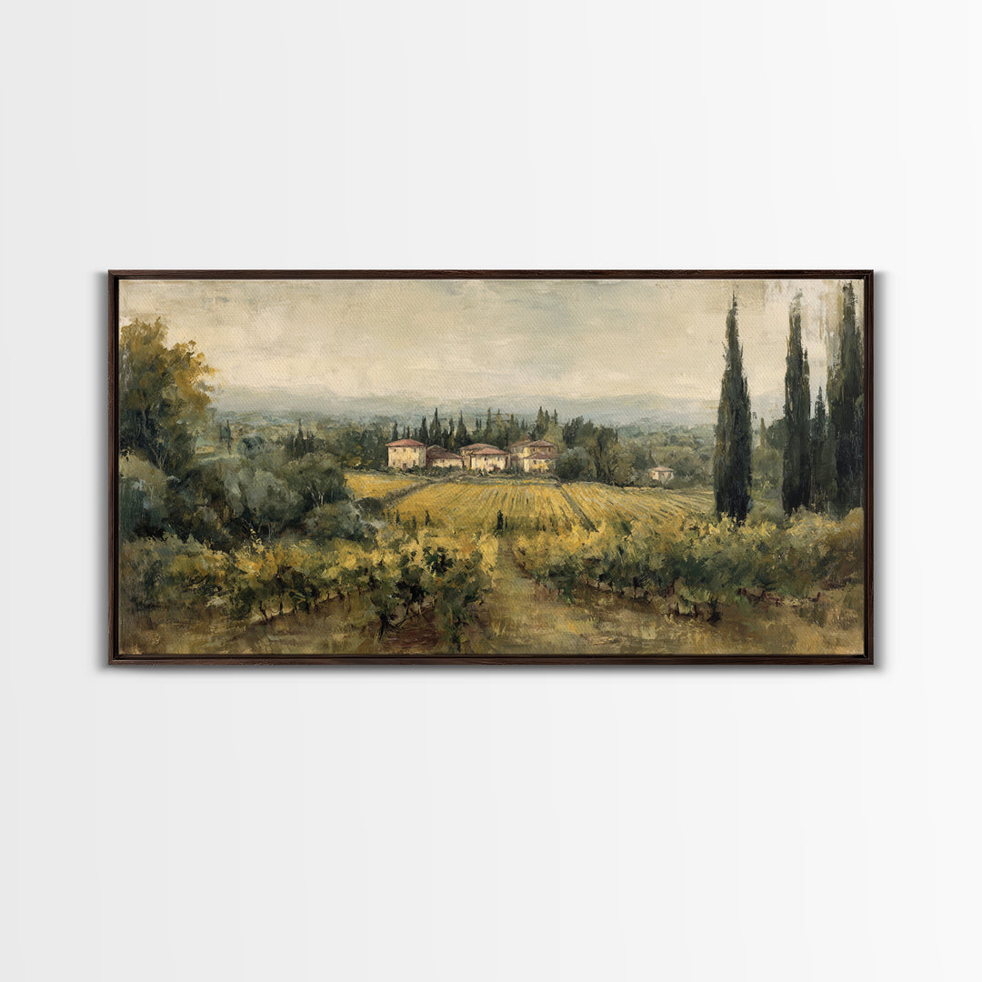 Tuscan Vineyard at Golden Hour Framed Canvas Print, Winery Art, Neutral Decor, Winery Decor, Fine Art, Vineyard, Home Decor, WIN-2x1-95