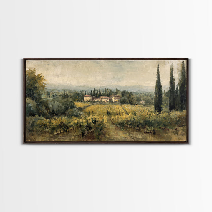 Tuscan Vineyard at Golden Hour Framed Canvas Print, Winery Art, Neutral Decor, Winery Decor, Fine Art, Vineyard, Home Decor, WIN-2x1-95