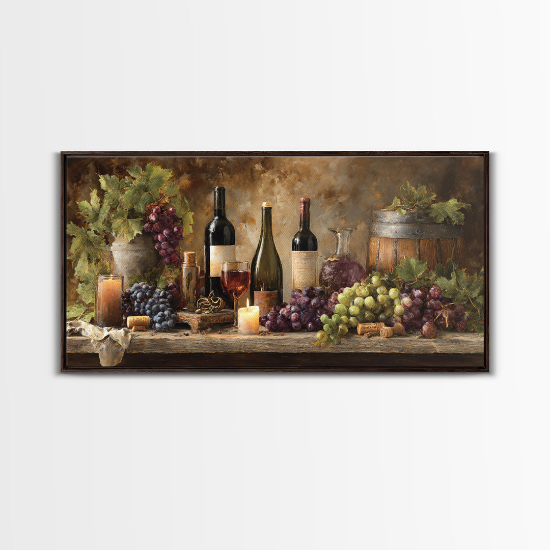 Corkscrew and Corks on Rustic Wood Framed Canvas Print, Winery Art, Kitchen Wall Decor, Winery Decor, Oil Painting, Vineyard, WIN-2x1-96