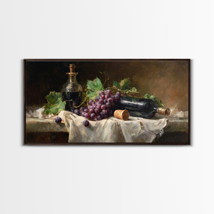 Champagne Grapes and White Linen Still Life Framed Canvas Print, Winery Art, Watercolor Painting, Winery Decor, Abstract Art, WIN-2x1-97
